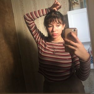 Red and Tan Striped Brandy Melville Long Sleeve